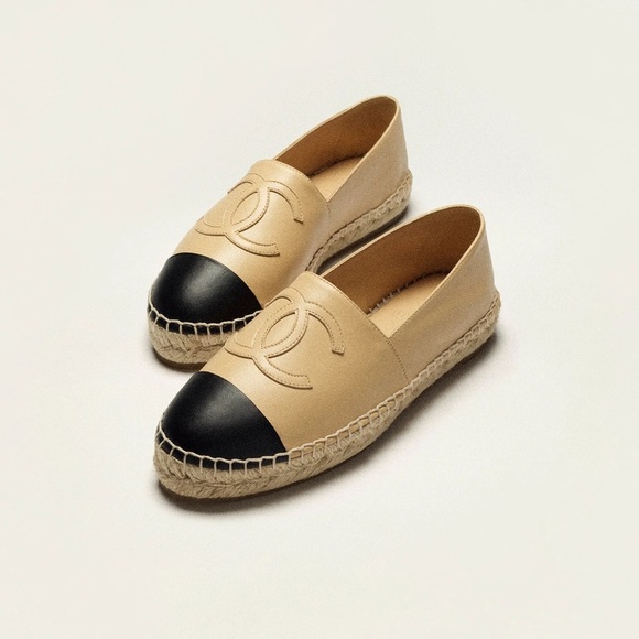 CHANEL Two-Tone Beige and Black Espadrilles size 36